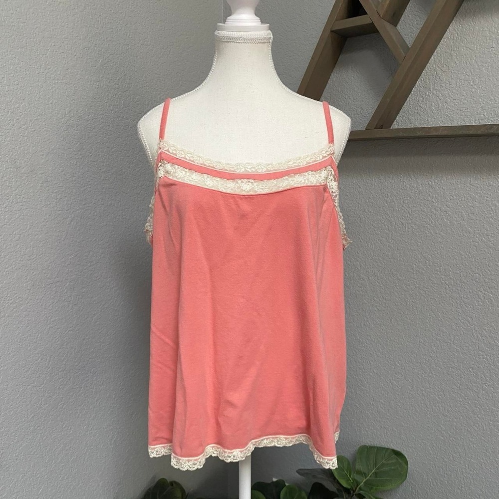 CASLON SALMON PINK ORANGE LACE TRIM CAMI TANK TOP PLUS SIZE SUMMER SPRING BOHO